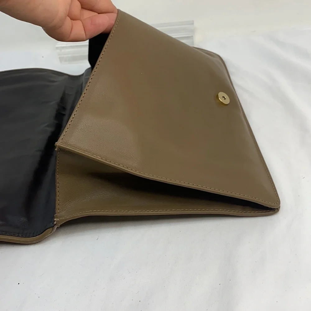 Vintage Large Taupe Brown Leather Envelope Clutch